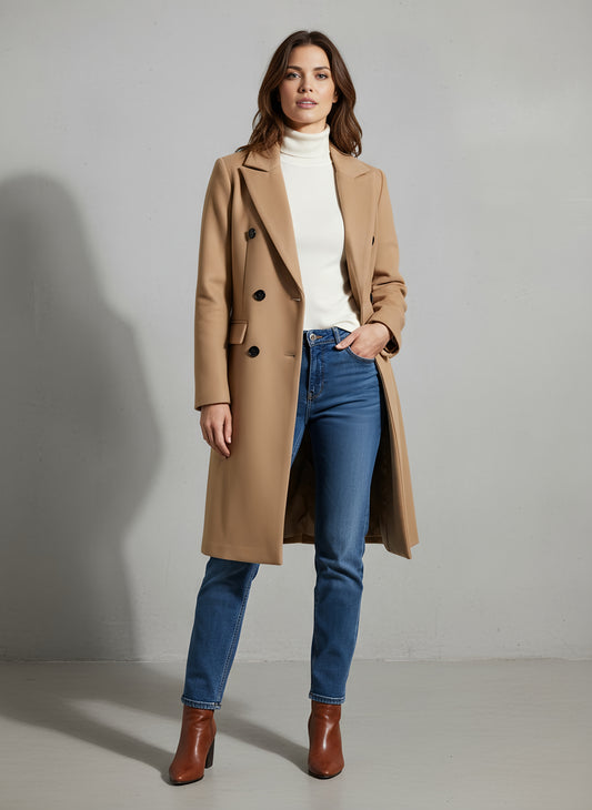 Evelyn Women's Trench Coat | Double-Breasted Design, Tailored Fit