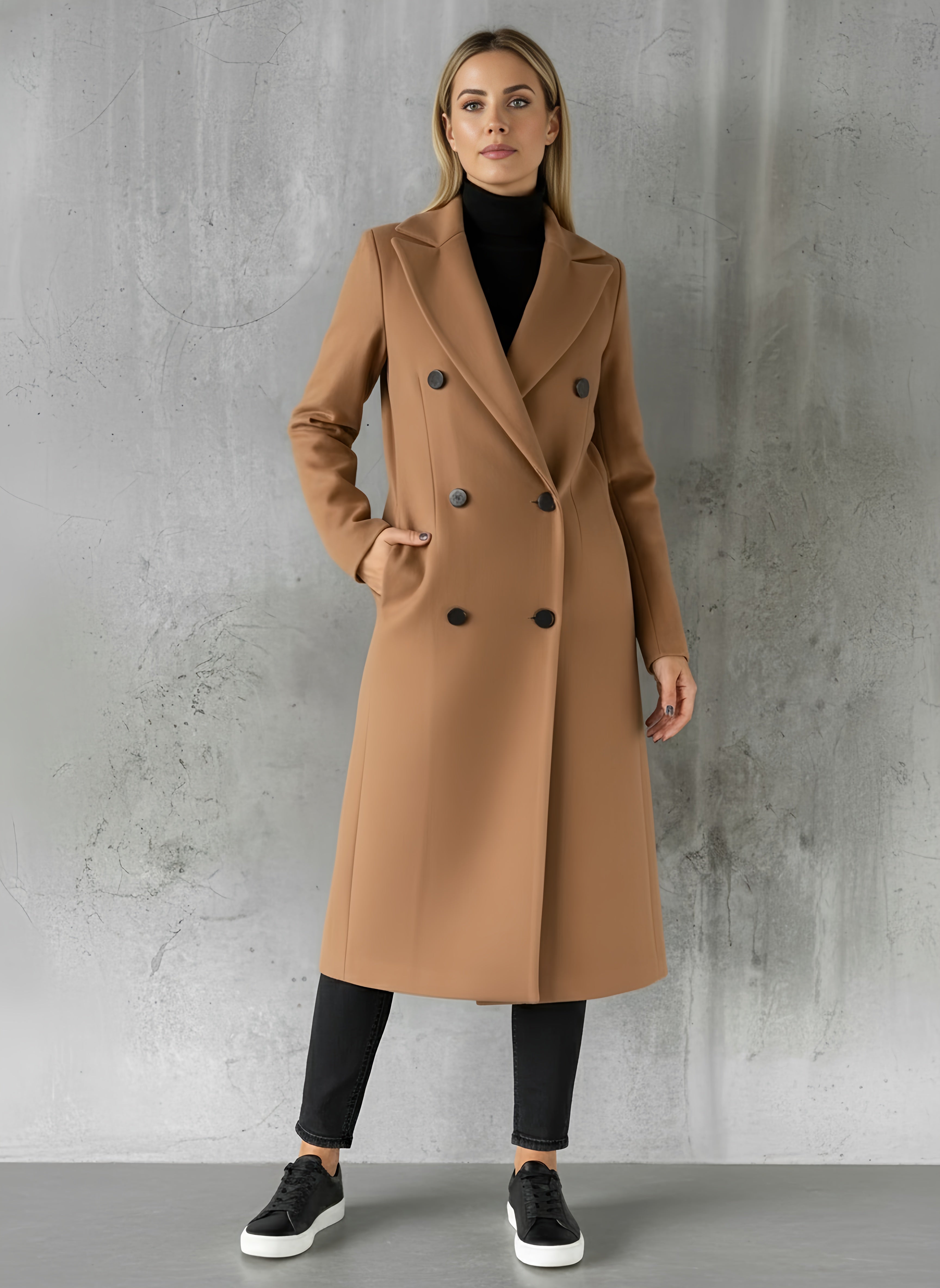 Womens Long Trench Coat with Double-Breasted Design and Tailored Fit – Elegant Outerwear for Office and Casual Wear - 3