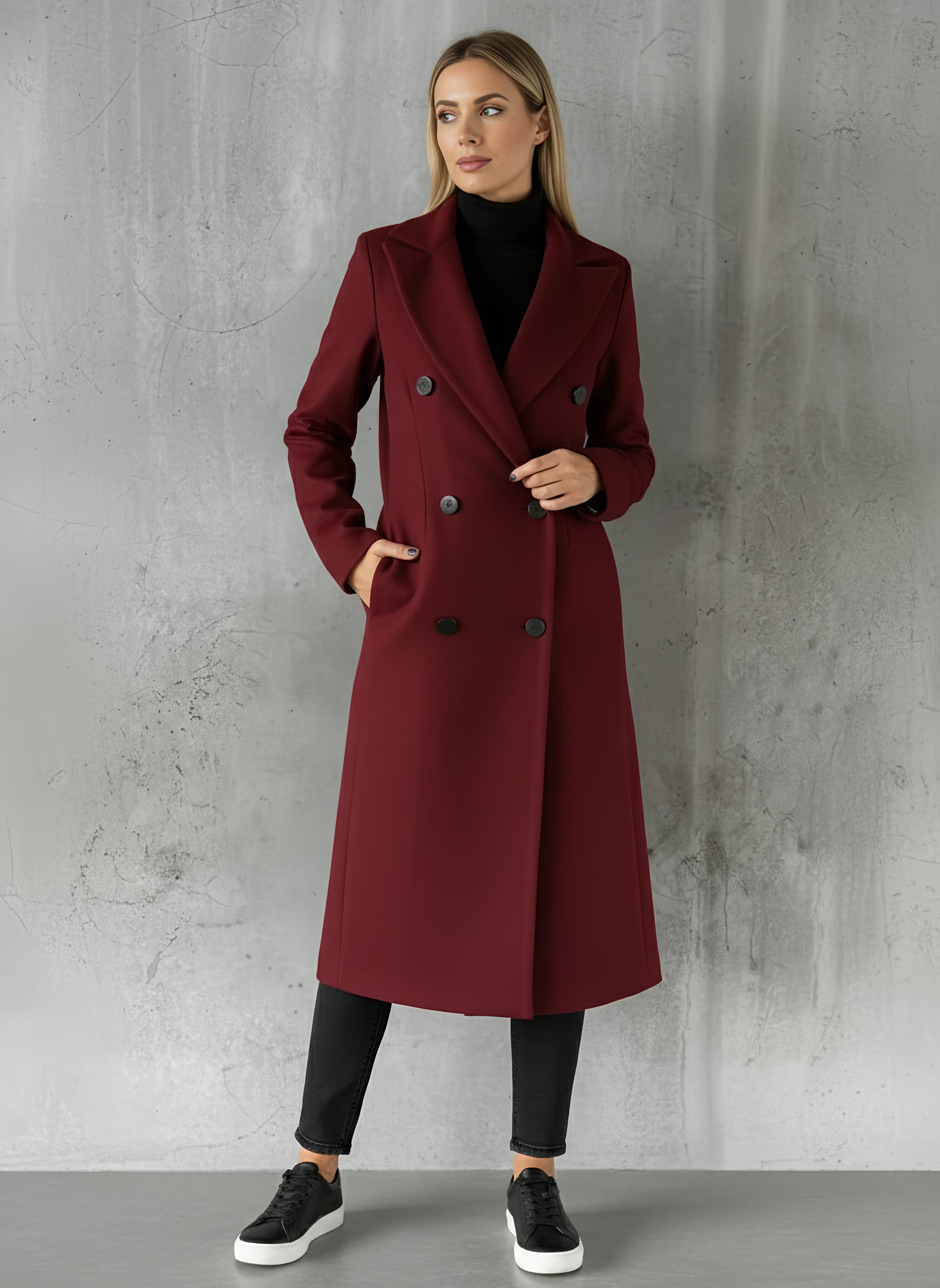 Womens Long Trench Coat with Double-Breasted Design and Tailored Fit – Elegant Outerwear for Office and Casual Wear - 5