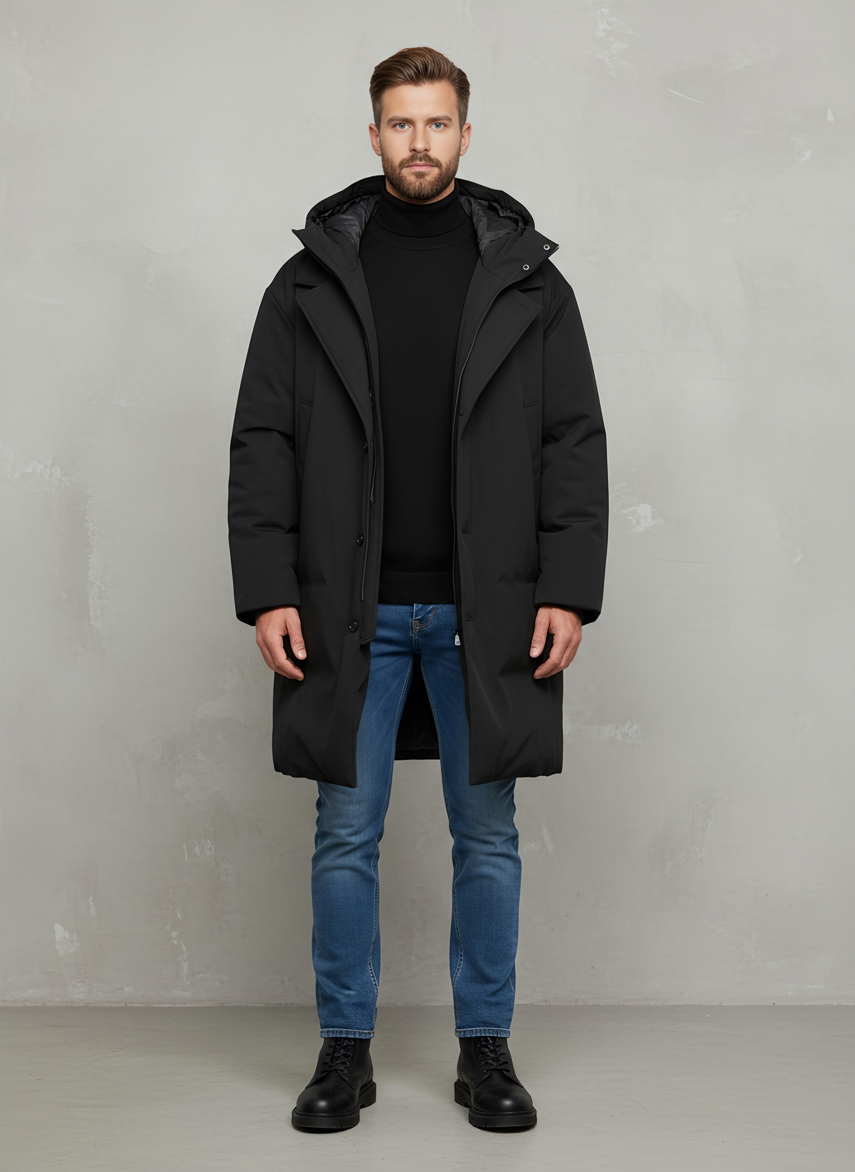 Waterproof Hooded Trench Coat for Men – Long Insulated Puffer Design for Cold Weather Protection - 2