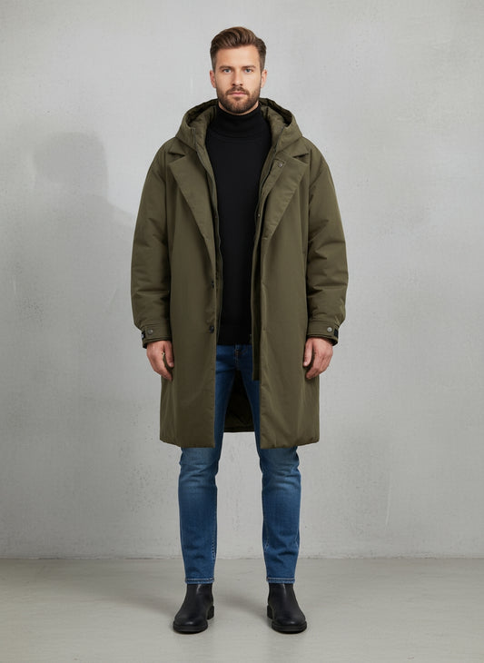 Max Men's Trench Coat | Waterproof Puffer Design, Hooded