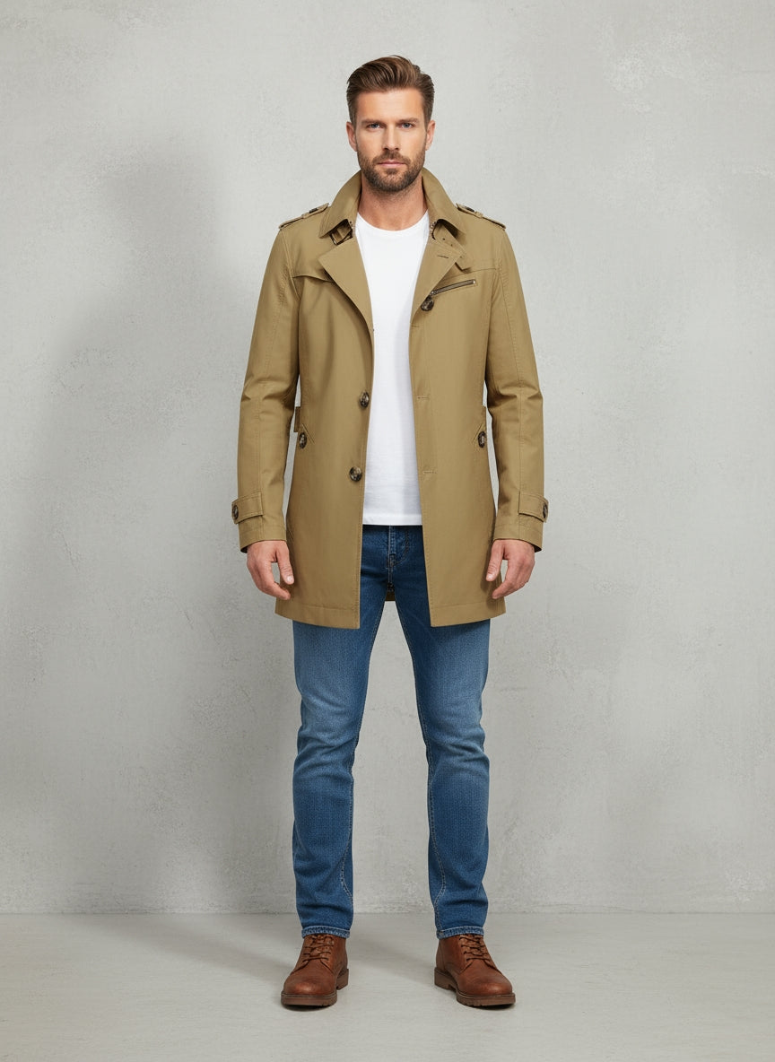 Trek Men's Trench Coat | Lightweight Fabric, Stylish Design