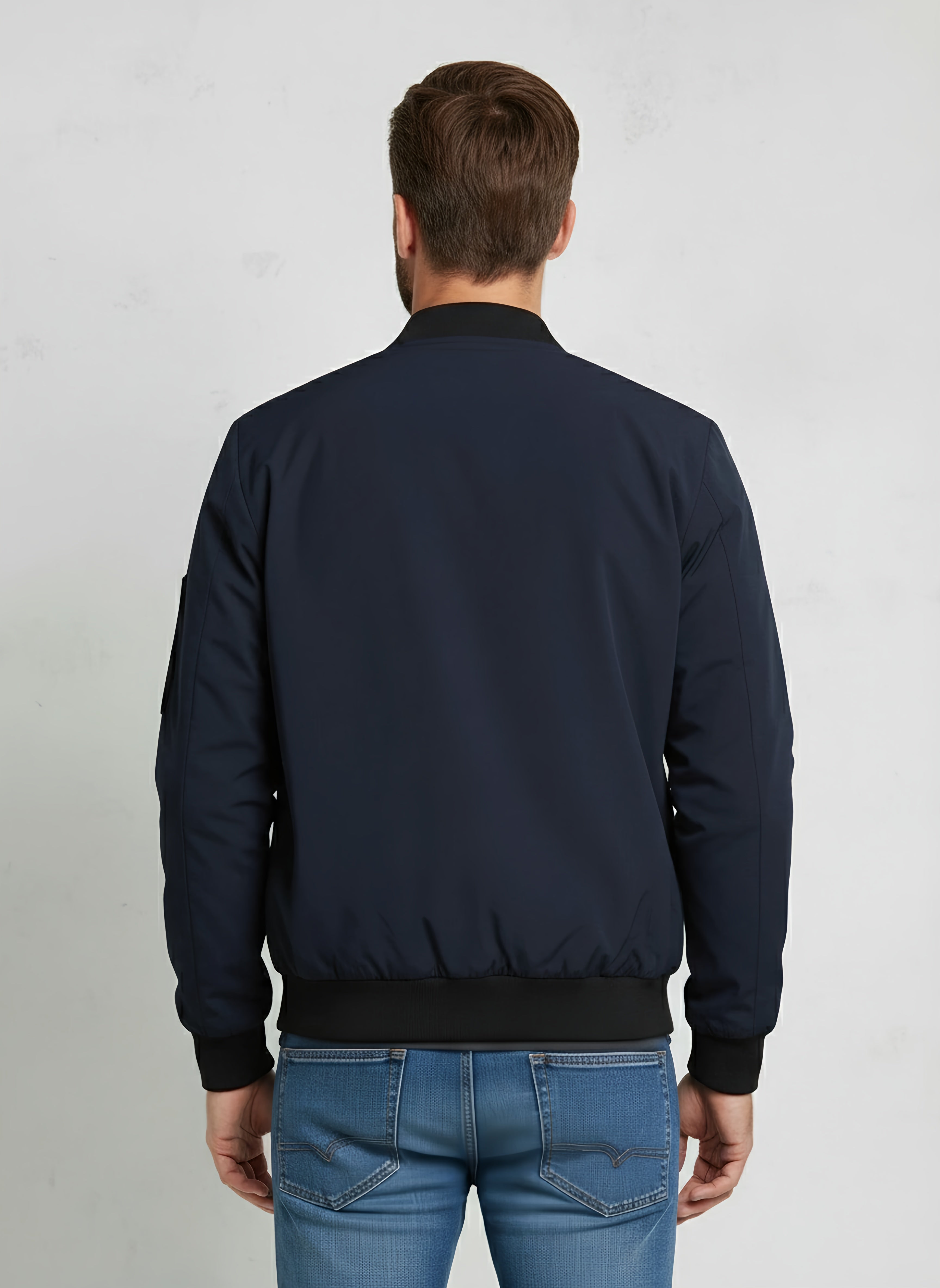 Lightweight Windbreaker Bomber Jacket for Men – Slim Fit, Stylish Design with Ribbed Cuffs and Arm Zip Pocket - 2