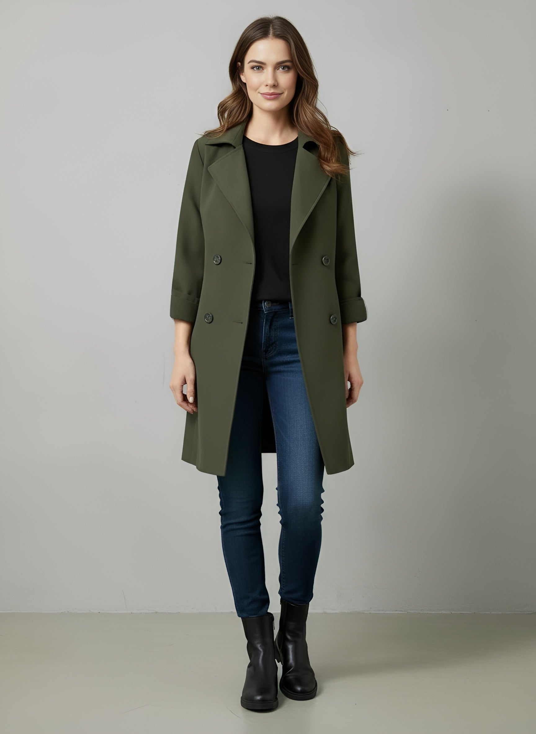 Double-Breasted Women's Trench Coat with Notched Lapel – Stylish Winter Outerwear for Cold Weather - 3