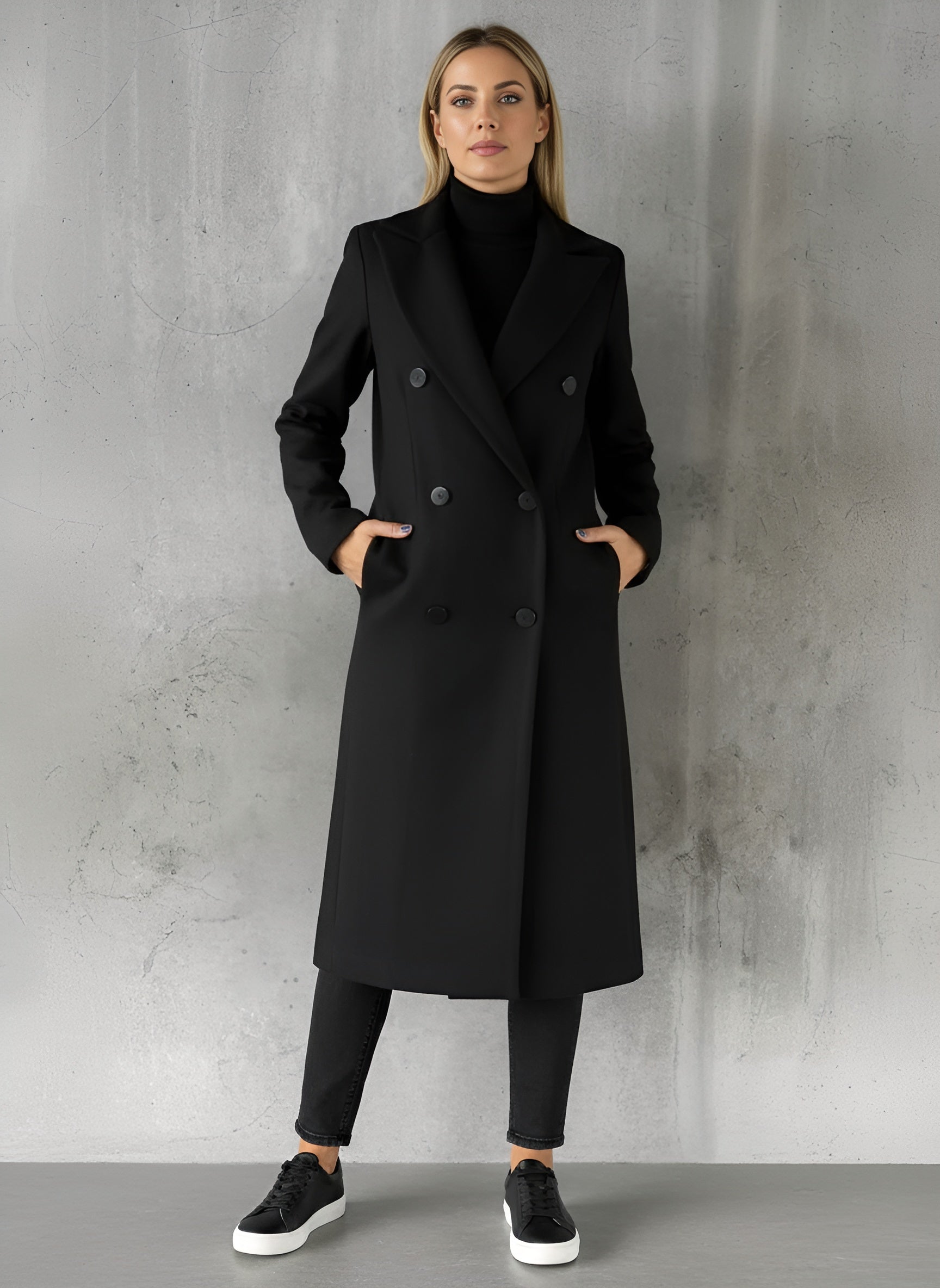 Womens Long Trench Coat with Double-Breasted Design and Tailored Fit – Elegant Outerwear for Office and Casual Wear - 1
