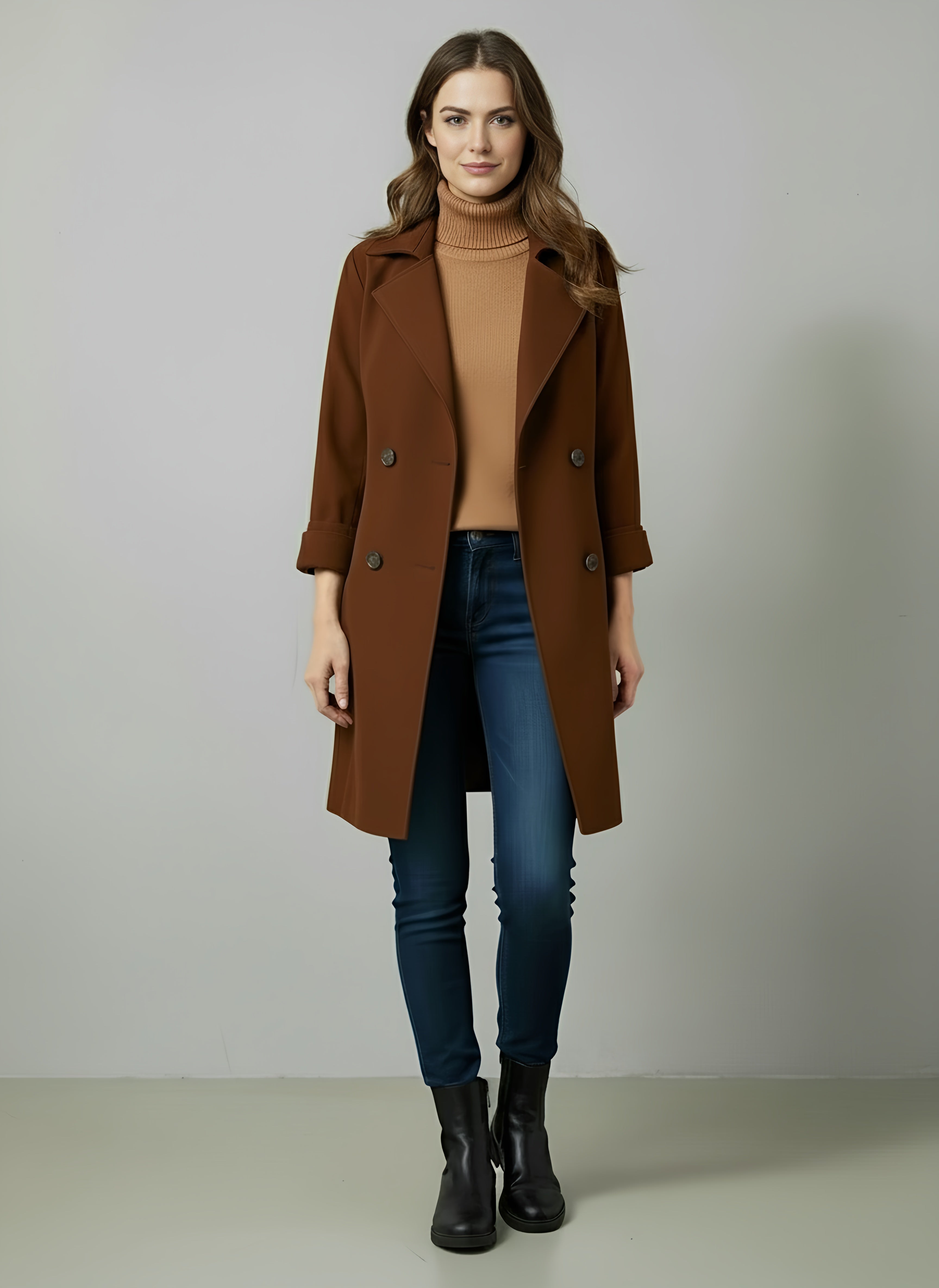 Double-Breasted Women's Trench Coat with Notched Lapel – Stylish Winter Outerwear for Cold Weather - 1