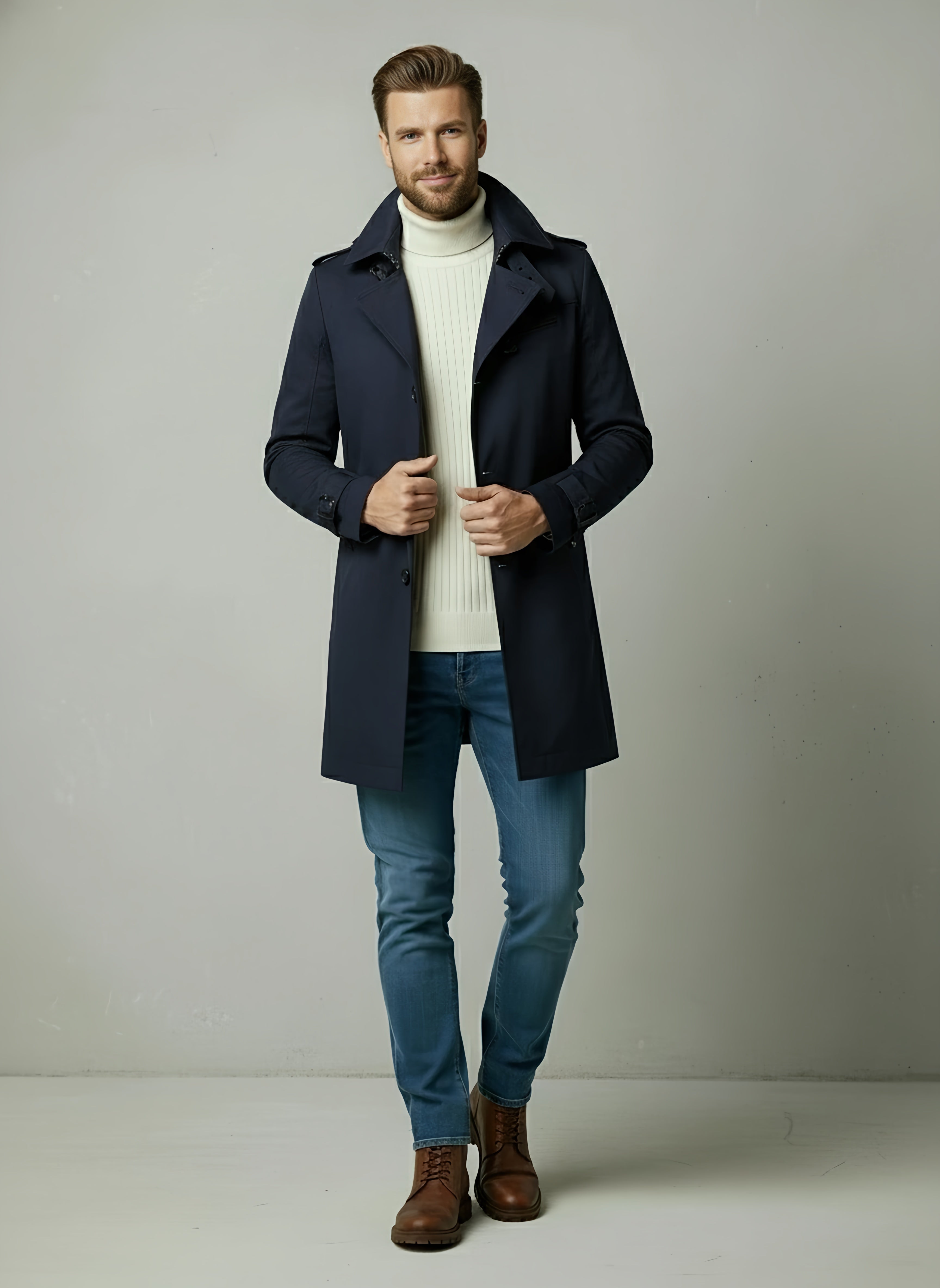 Men's Long Black Trench Coat – Lightweight Stylish Outerwear for All Occasions, Knee-Length Classic Design - 6