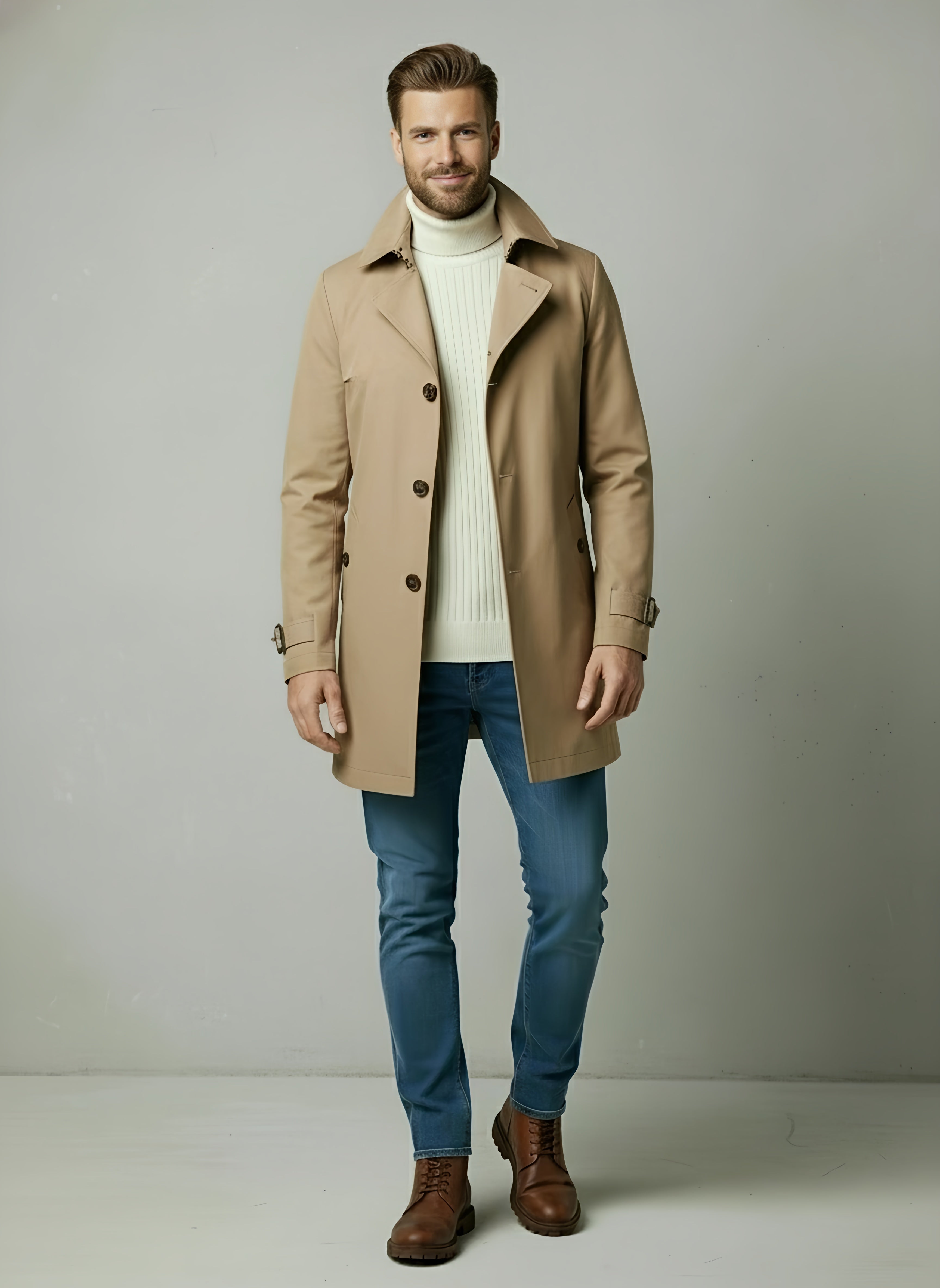 Men's Long Black Trench Coat – Lightweight Stylish Outerwear for All Occasions, Knee-Length Classic Design - 4