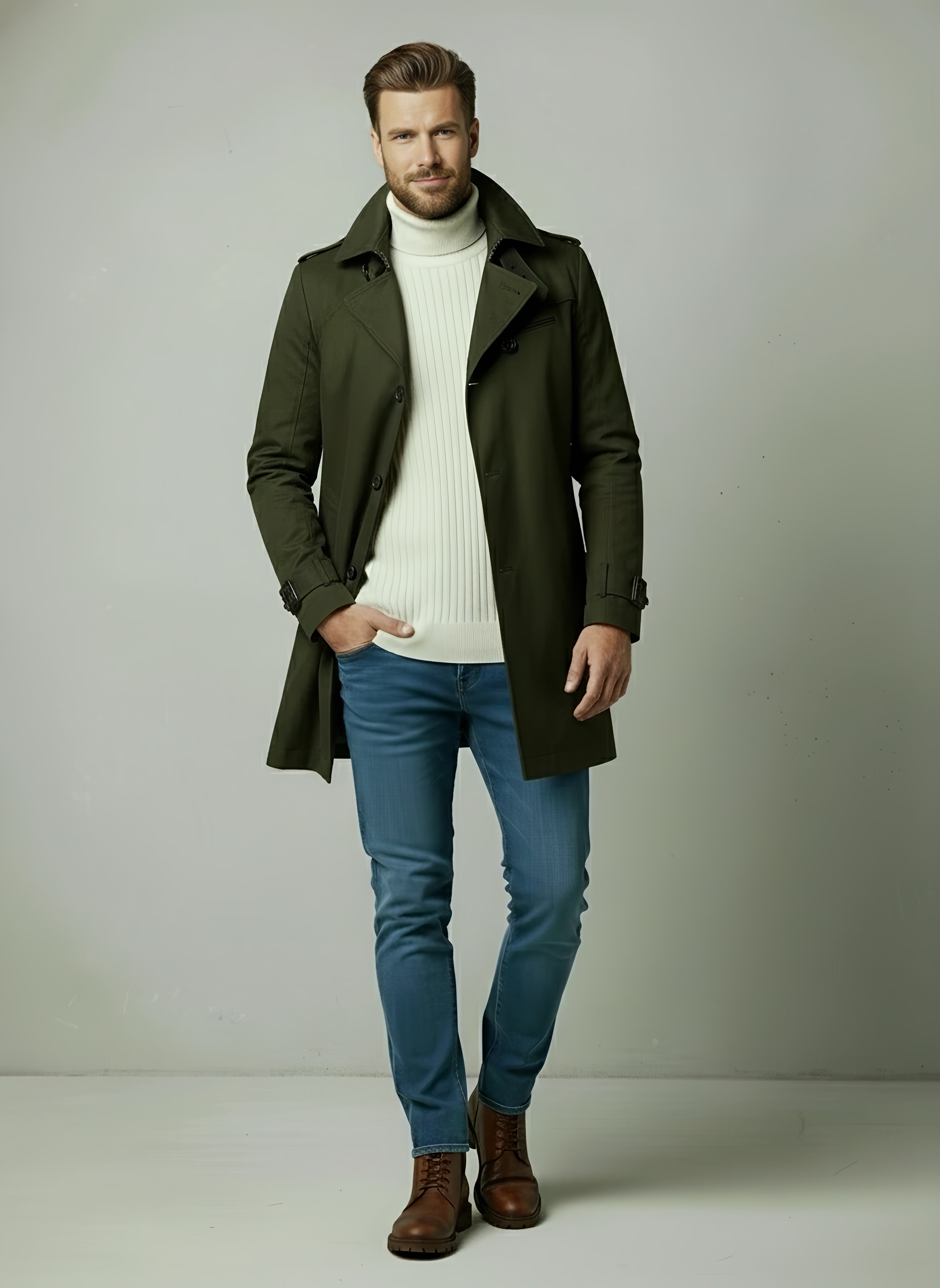 Men's Long Black Trench Coat – Lightweight Stylish Outerwear for All Occasions, Knee-Length Classic Design - 7