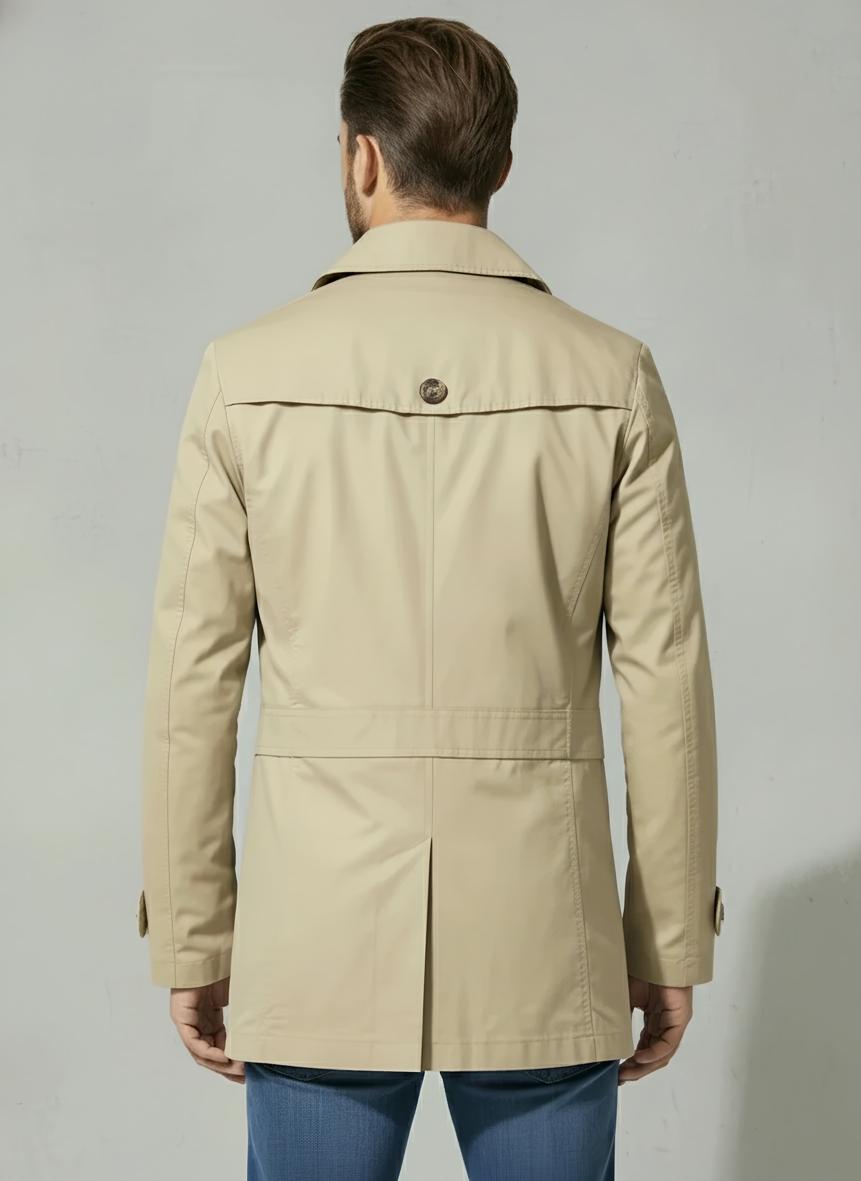 Men's Long Black Trench Coat – Lightweight Stylish Outerwear for All Occasions, Knee-Length Classic Design - 3