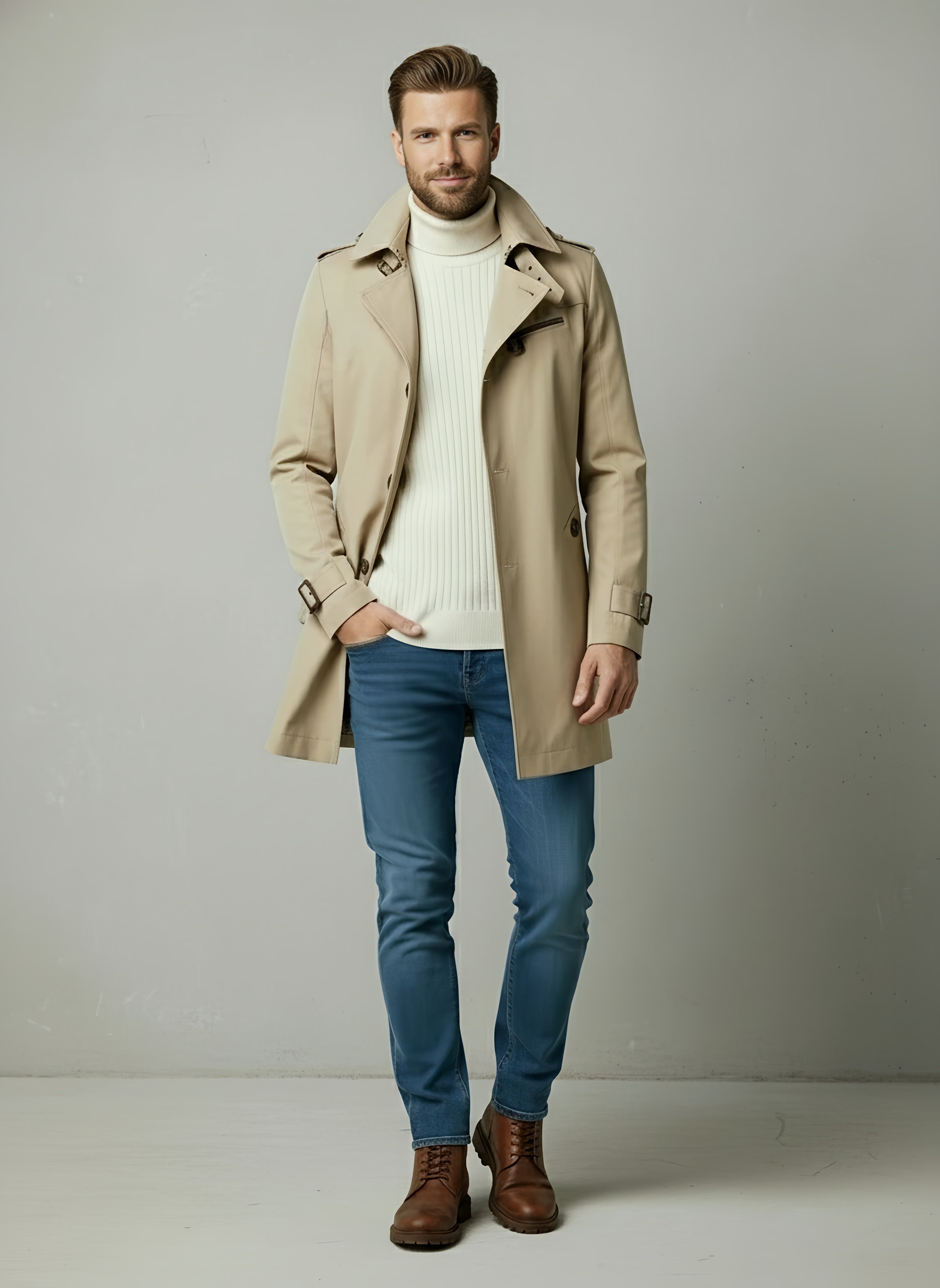 Men's Long Black Trench Coat – Lightweight Stylish Outerwear for All Occasions, Knee-Length Classic Design - 1